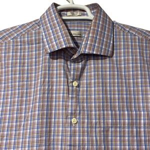 Peter Millar‎ Mens XL Button Down Shirt Blue Purple Orange Plaid 100% Cotton LS